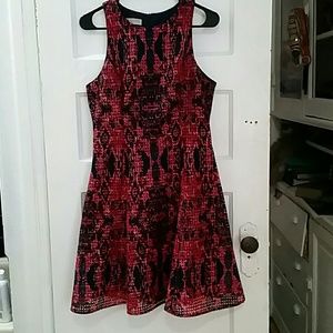 Red/navy blue patterned dress